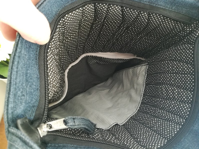 Denim crossbody bag Vegan leather messenger bag