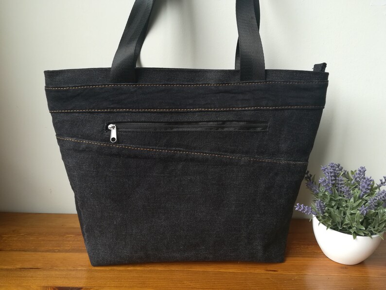 Black Denim Bag 15 X 10.2 Jeans Zippered Tote Etsy
