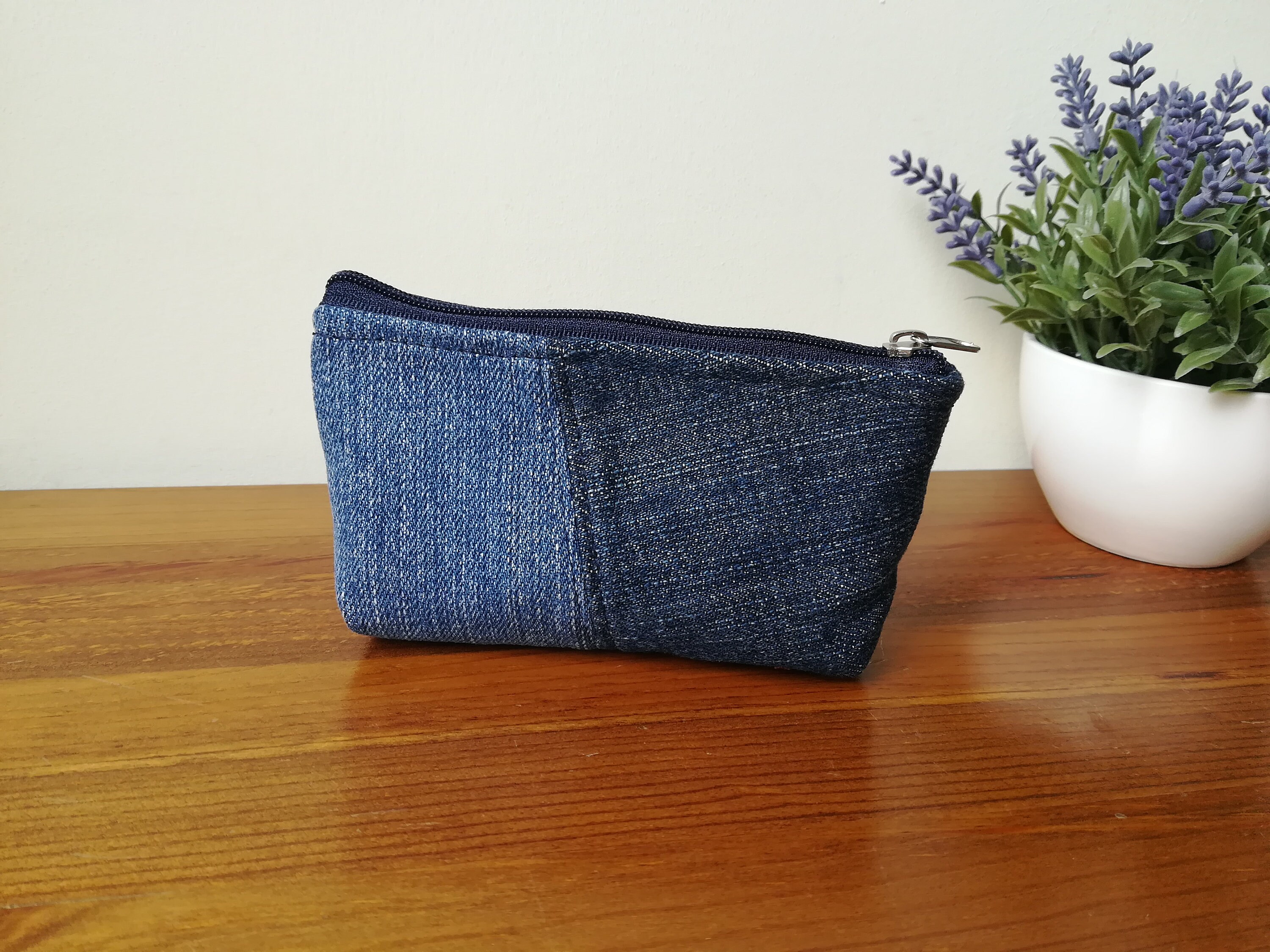 Denim makeup bag personalized sizes zippered pouches purse | Etsy