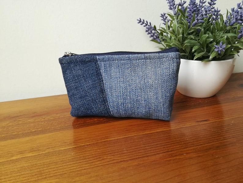Denim Makeup Bag Personalized Sizes Zippered Pouches Purse Etsy