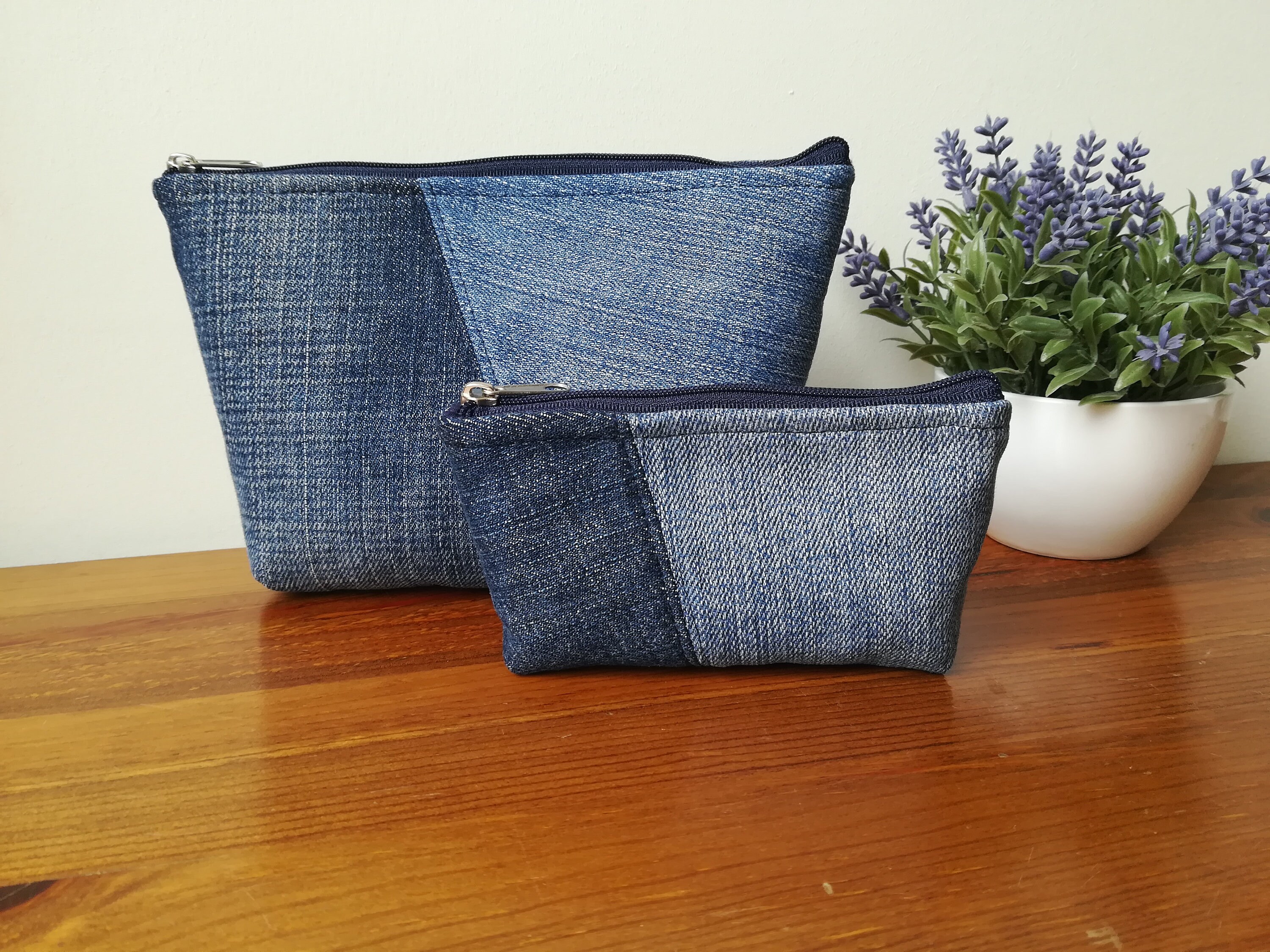 Denim makeup bag personalized sizes zippered pouches purse Etsy