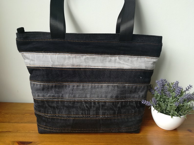Black Denim Bag 15 X 10.2 Jeans Zippered Tote Etsy