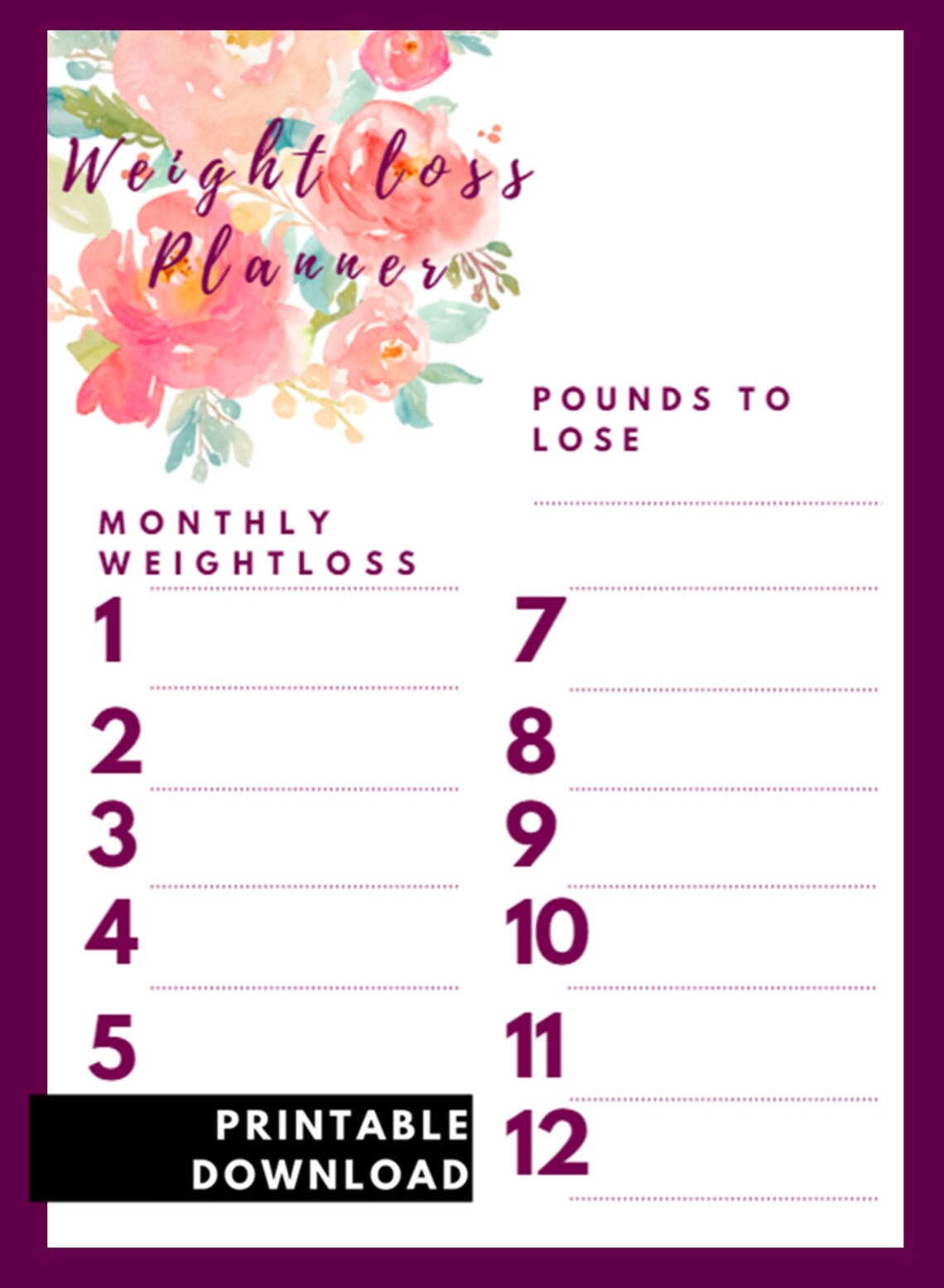 Weight Loss Planner Printable Download | Etsy