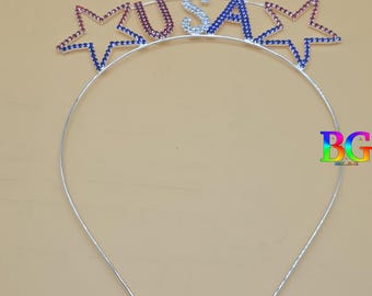 USA Rhinestone Star Headband | Patriotic Red White Blue Crystal Headband | Fourth of July Hair Accessory | American Pride | USA Bling
