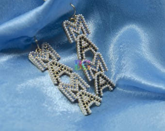 Mama Rhinestone Drop Earrings, Gold Letter Dangle Earrings, Crystal Mom Jewelry, Mother’s Day Gift, Sparkly Statement Earrings for Mom
