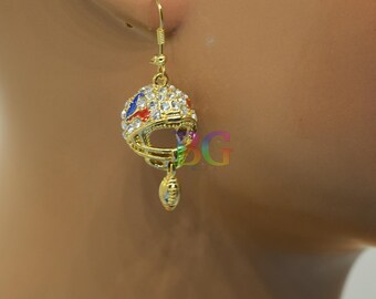 Vintage Texas Football Helmet Earrings, Rhinestone Sports Dangle Earrings, Football Jewelry, Texas Fan, Retro Sports Earrings, Texan Vintage