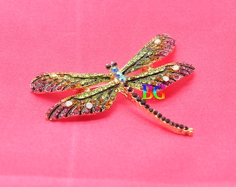Colorful Rhinestone Dragonfly Brooch: Lapel Pin, Dragonfly Jewelry