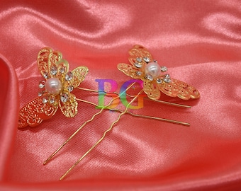12 Pearl Butterfly Filigree Hair Pins in Gold or Silver | Performance Hair Accessories for Dance & Cheer