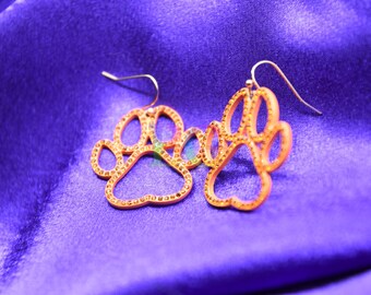 Orange Paw Print Rhinestone Earrings | Tigers Fan Earrings | Clemson Inspired Jewelry | Game Day Paw Earrings | Cheerleader Accessories