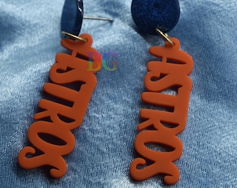 Astros Dangle Earrings – Statement Game Day Earrings, Sports Fan Jewelry, Lightweight Costume Earrings