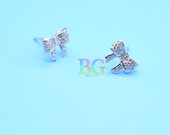 Rhinestone Bow Stud Earrings, Sparkly Bow Earrings, Cute Minimalist Stud Earrings, Small Crystal Bow Jewelry, Elegant Everyday Earrings