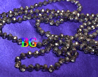 Deep Gray Crystal Beaded Necklace: Long Boho Style