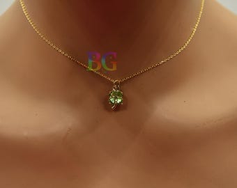 Green Crystal Pendant Necklace – Gold Tone Clover Charm Necklace, Dainty Costume Jewelry, Everyday Minimal Necklace
