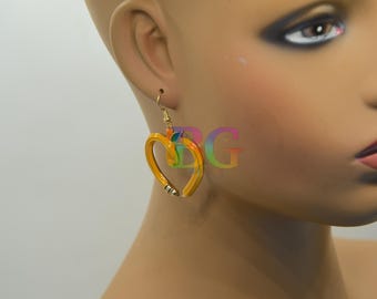 Pencil Heart Dangle Earrings | Teacher Gift Jewelry | School Inspired Earrings | Yellow Statement Charm