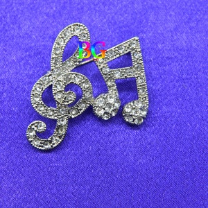 Silver Rhinestone Music Note Brooch | Music Lover Gift | Crystal Musical Pin | Teacher Gift | Wedding Brooch | Hat Pin | Gift for Grandma