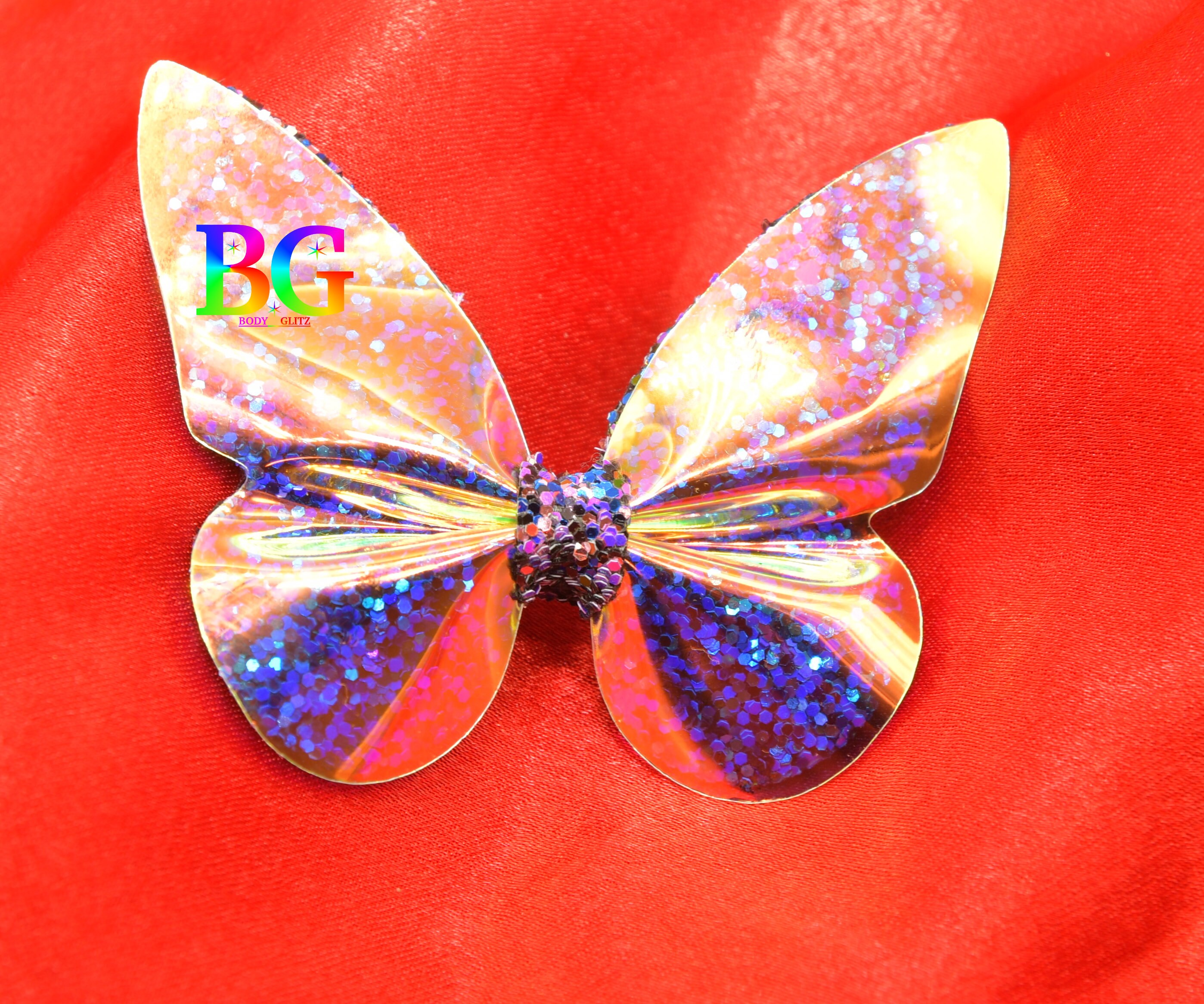 Holographic purple butterfly hanger.