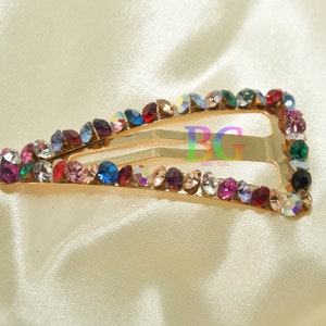 Multi-Color Crystal Barrette: Gold Rhinestone Hair Clip