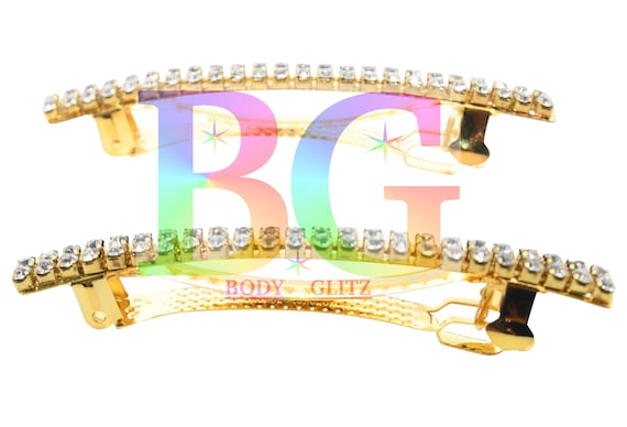 Gold Rectangle Rhinestone Hair Barrette - Set of 2 - Etsy display picture 1