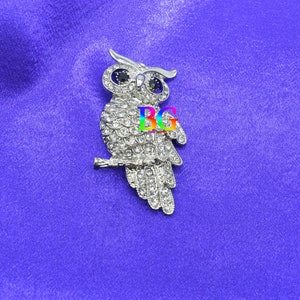 Observant Owl Rhinestone Pin | Rhinestone Lapel Pin | Owl Jewelry | Rhinestone Brooch | Silver Brooch | Silver Jewelry