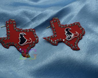 Texas State Rhinestone Earrings | Red Texas Dangle Earrings | Southern Pride Jewelry | Game Day Statement Earrings | Costume Jewelry