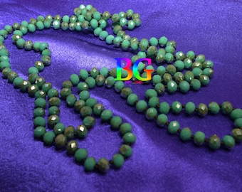 Smokey Turquoise Crystal Beaded Necklace: Long Boho Style