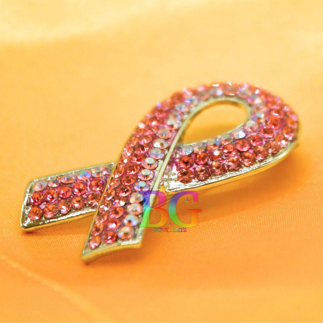 Cancer Ribbon Rhinestone Pink Rhinestone Breast Cancer Awareness Brooch – Sparkly Ribbon Pin ...