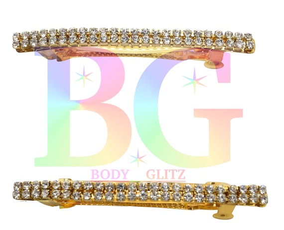 Gold Rectangle Rhinestone Hair Barrette - Set of 2 - Etsy display picture 1