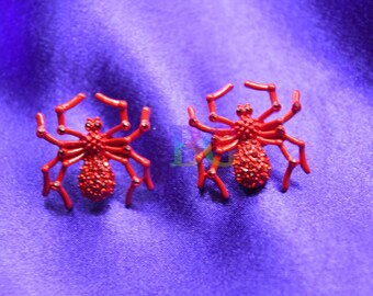 Red Rhinestone Spider Stud Earrings | Gothic Statement Jewelry | Bold Arachnid Earrings | Halloween Fashion