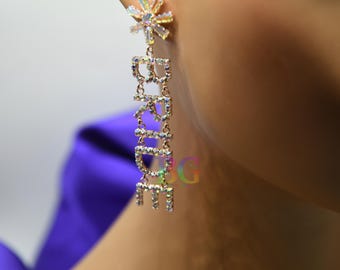 BRIDE Crystal Dangle Earrings – Sparkly Bridal Statement Earrings, Wedding Day Costume Jewelry, Bachelorette Bride Gift