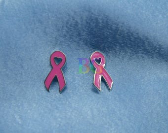 Pink Ribbon Heart Stud Earrings | Breast Cancer Awareness Jewelry | Hope Ribbon Earrings | Meaningful Gift