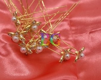 12 Pearl Bloom Hair Pins in Gold | Elegant Performance Hair Accessories