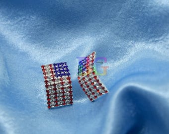 American Flag Rhinestone Stud Earrings | Red White Blue Patriotic Jewelry | 4th of July Earrings | USA Style