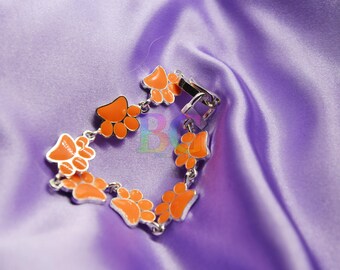 Orange Paw Print Bracelet | Tigers Fan Jewelry | Clemson Inspired Paw | Game Day Charm | School Spirit Accessory