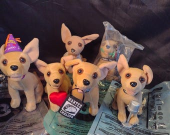 Lotto di 6 cani Chihuahua vintage di Taco Bell, usati, non funzionanti, 1 sigillato nella confezione