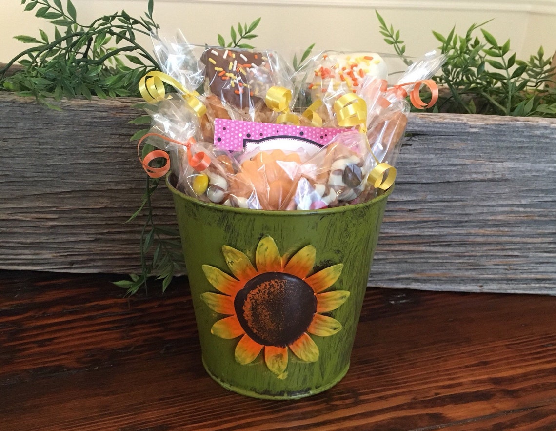 Chocolate Sunflower Flower Pot Gift Basket Sunflower Gift Etsy