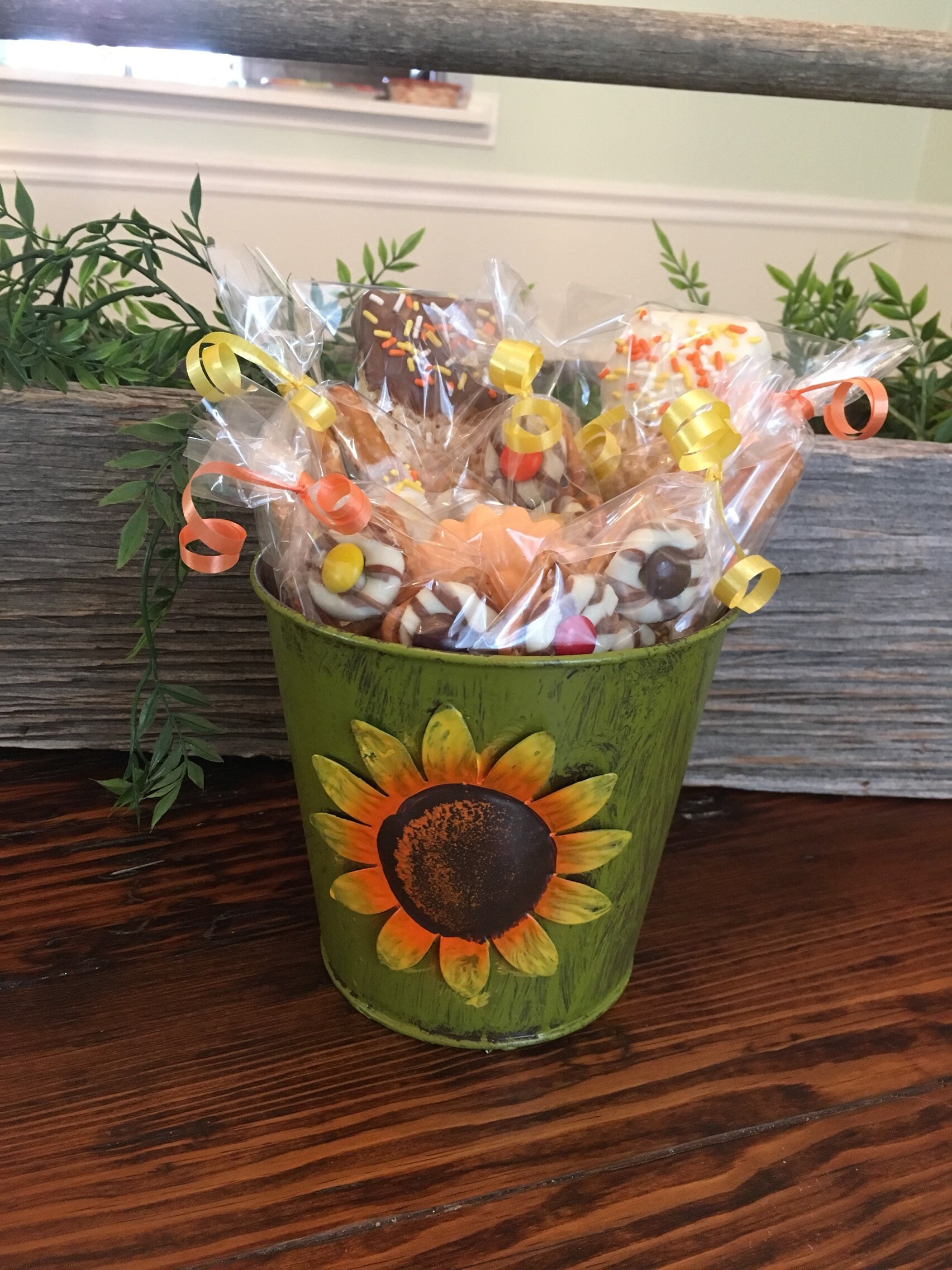 Chocolate Sunflower Flower Pot Gift Basket Sunflower Gift Etsy