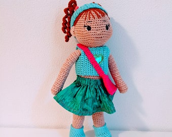 Doll with chestnut brown pigtails, 38 cm.