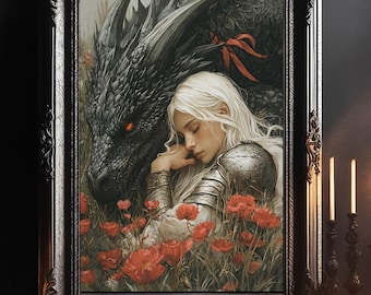 Throne of Glass art, Poster Abraxos and Manon, Art Print Fantasy Wall Decor, TOG Bookish Gift Dragon and Witch Illustration Book Lover Gift