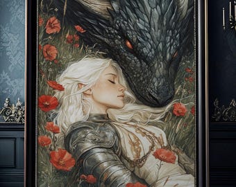 Throne of Glass art print, Abraxos and Manon fantasy wall decor, book lover gift, dragon rider illustration, mystical bookish home decor