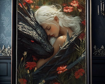 Throne of Glass art Poster Abraxos and Manon Art Print Fantasy Wall Decor TOG Bookish Gift Dragon and Witch Illustration Book Lover Gift