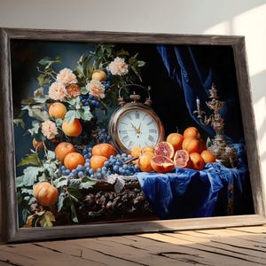 Still Life Print Elegant Fruit and Gold Details Luxurious Baroque Wall Art with Ornate Frame