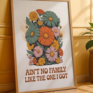 Retro Floral Poster Family Love Wall Art Boho Decor Gift Warm Vintage Quote Print Matte Vertical Poster