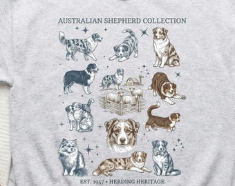 Australian Shepherd Dog Collection T-shirt Sweatshirt Hoodie Dierenliefhebber Cadeau Aussie Canine Hoeden Boerderijdier Puppy Vintage Art Design