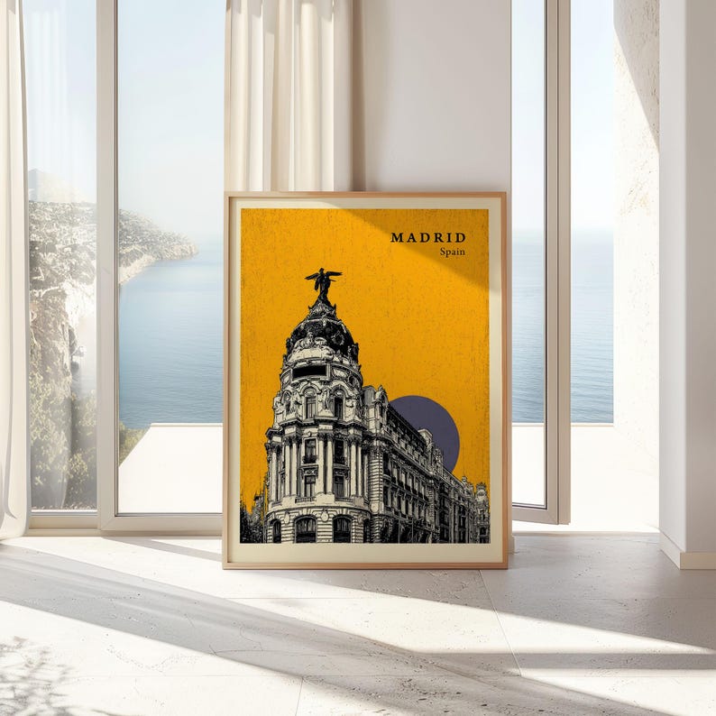 Madrid Spain Travel Poster Retro Wall Art With Bold City Landmarks and ...