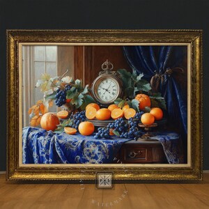 Still Life Print Elegant Fruit and Gold Details Luxurious Baroque Wall Art with Ornate Frame