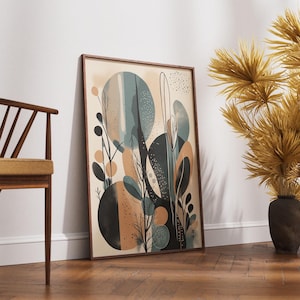 Boho Wall Art Abstract Botanical Print Minimalist Green and Terracotta Scandinavian Nature-Inspired Decor Japandi wall art