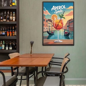 Aperol Spritz Art Print Bar Cart Decor Cocktail Poster Party Signature Drink Sign Trendy Wall Art Minimalist Elegant Sophisticated