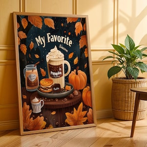 Danksagungs-Dekor Meine Lieblingsjahreszeit ist Kürbis-Gewürz Gemütliches Herbst-Fall-Plakat mit Kaffee und Kürbis-Dekorelementen