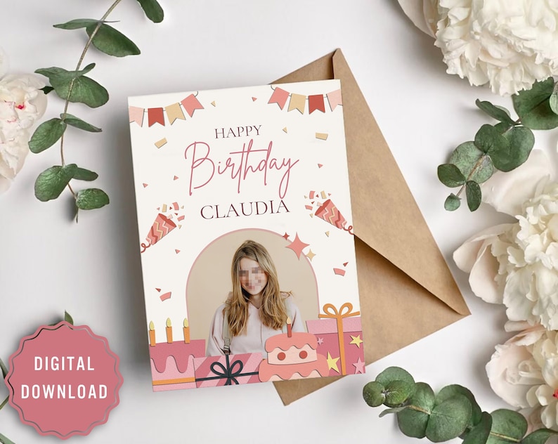 Editable Photo Birthday Card Template: Printable Personalized