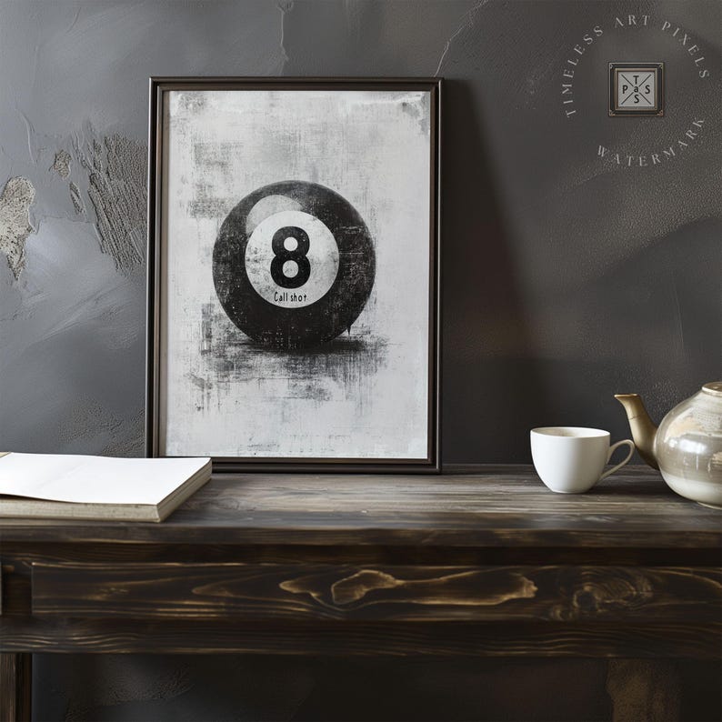 Billiard Wall Art Retro 8 Ball Pool Ball Print Game Room Poster Man ...